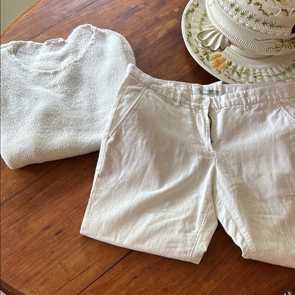 White Knit Sweater and linen Pants Set- GAP women